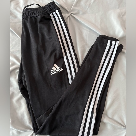 Adidas Black Joggers with White Stripes With Zipper Ankles Size Small - Picture 1 of 5